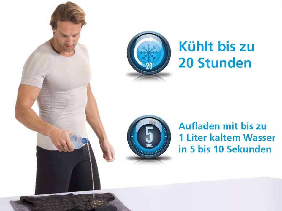 PowerCool – Kühlende Kleidung mit schneller Wasseraktivierung für bis zu 20 Stunden Frische.